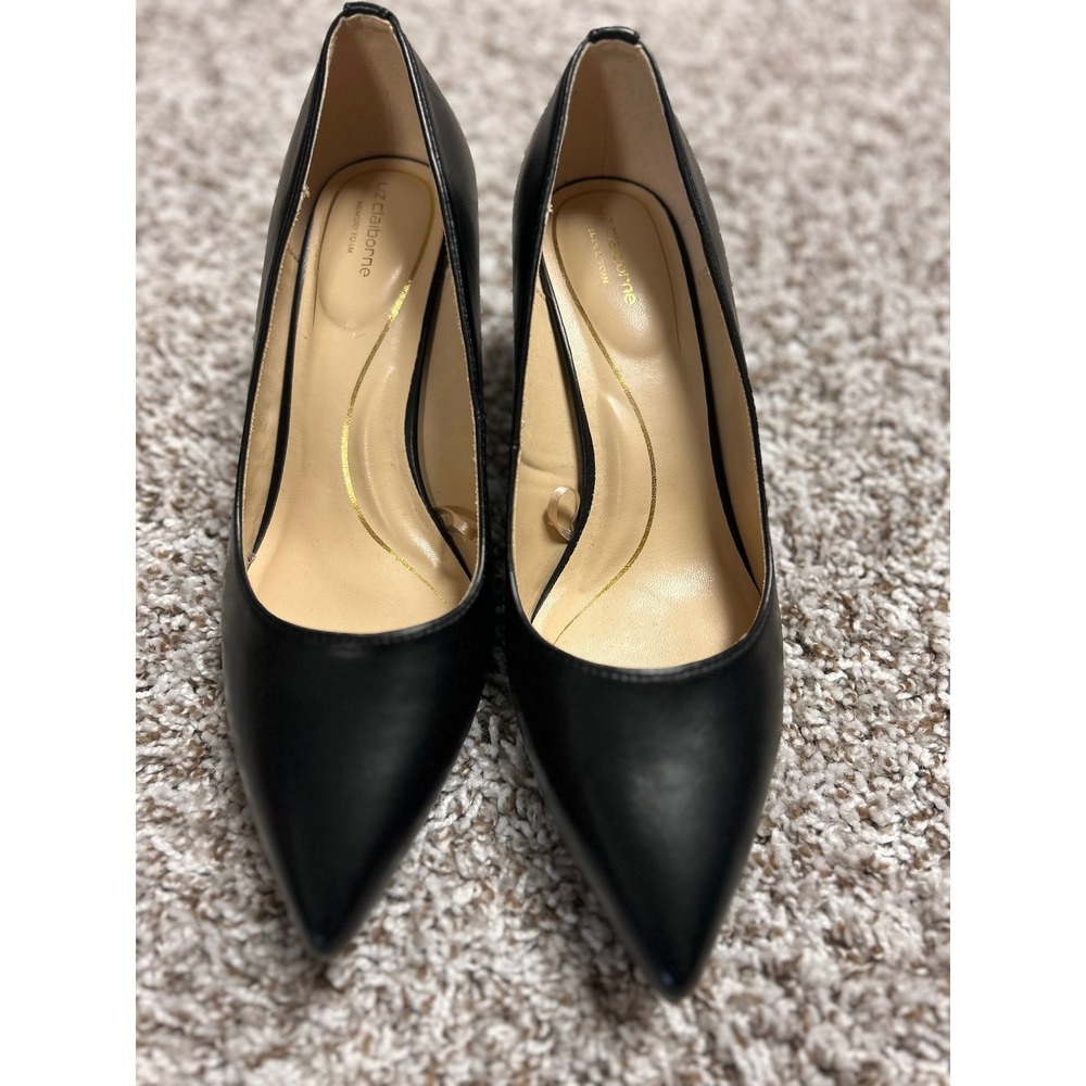 Liz Claiborne Black Pointed Toe Memory Foam Kitten Heel Pumps Womens 8.5W